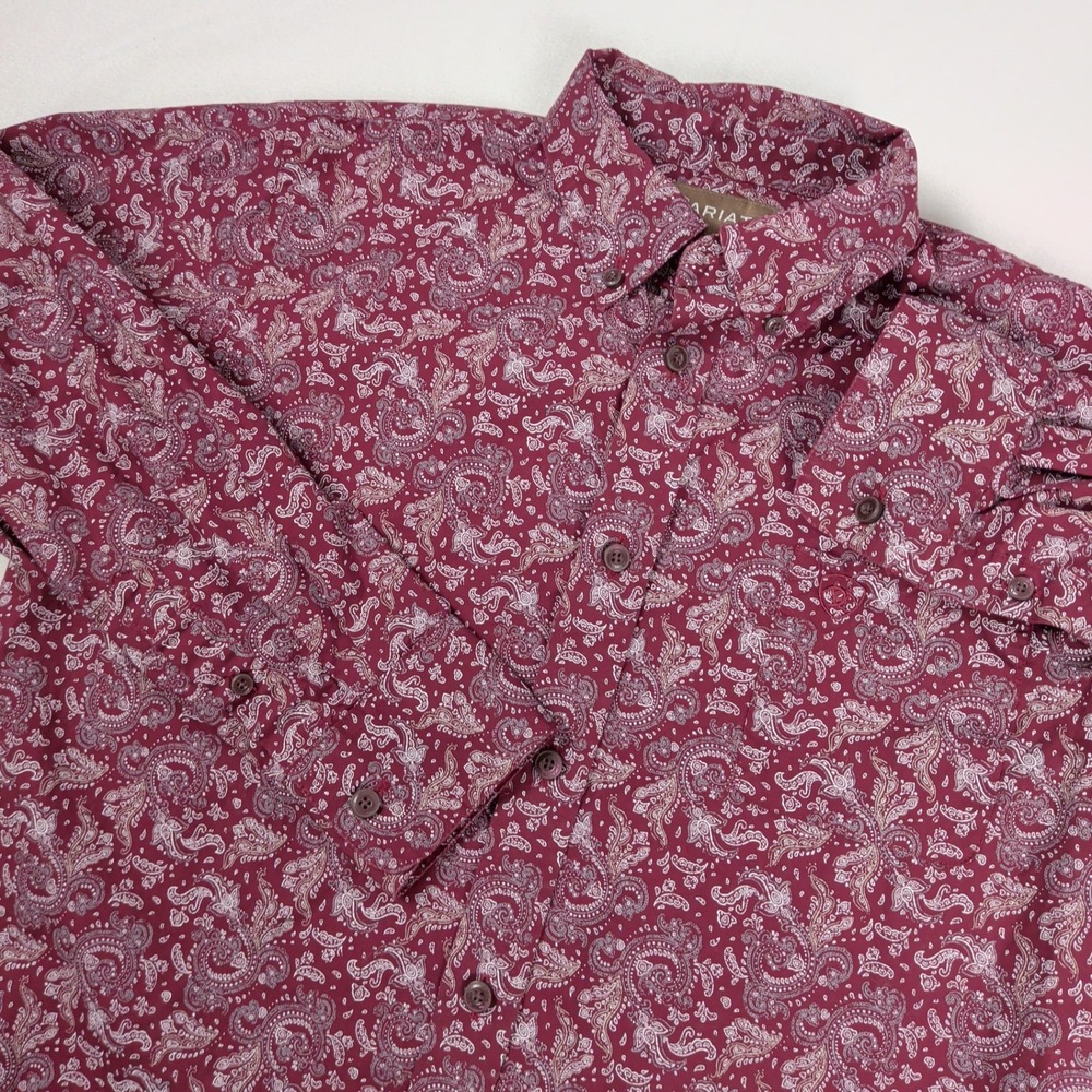 Ariat Boys Olex CAV SMU Burgundy Paisley Western Rodeo Button Down Shirt XL 18